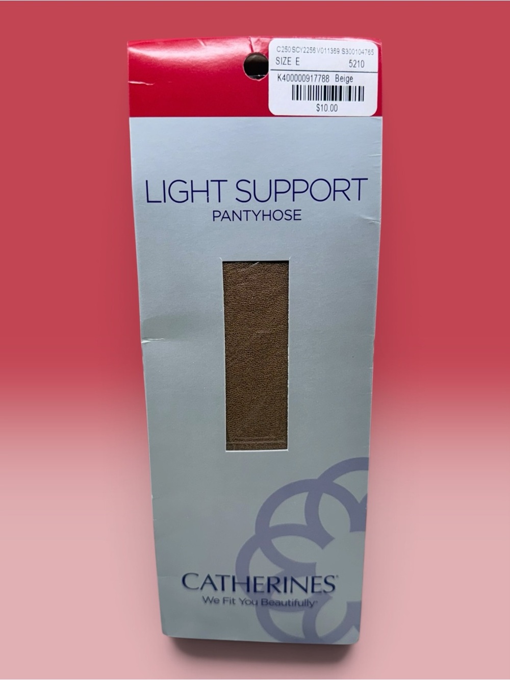 CATHERINES Light Support Pantyhose Beige Plus Size E 335-400# Reinforced Toe USA